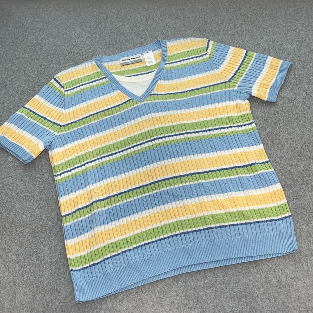 Y2K 90s Striped Top Shirt XL Petite Academia Preppy Skater Pastel